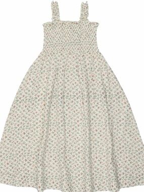 Lil legs Smocked Floral Maxi Dress in Cream with Red & Green Accents